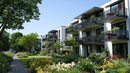 Hausfront mit zahlreichen Balkonen
