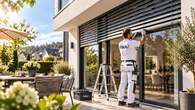 FIRA®-Handwerker installiert Außenjalousien.